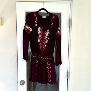 Park Embroidered Burgundy Dress
